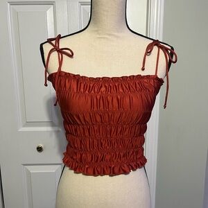 Urban Outfitters Out From Under Metallic Orange Shirred Ruched Crop Top Small